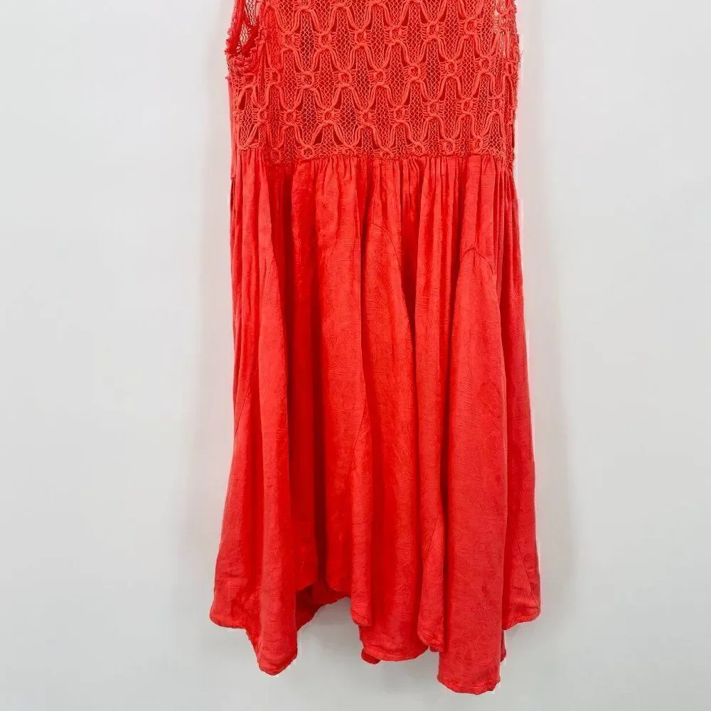 Free People Size XS Fiesta Coral Pink Crochet Lace Boho Sleeveless Mini Dress